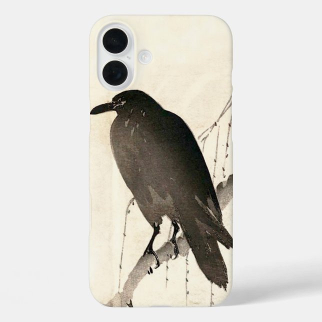 Funda iPhone 16 Plus Esbozo japonés de un cuervo (Reverso )