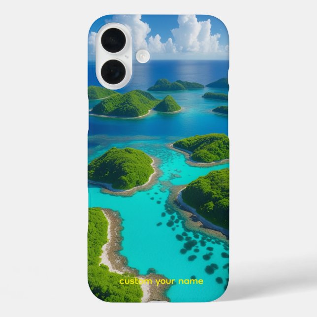 Funda iPhone 16 Plus "Escape al Ocano: Paraíso Isleno Aéreo" (Reverso )
