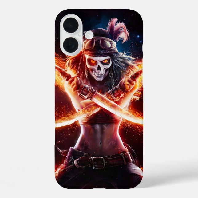 Funda iPhone 16 Plus Esqueleto pirata con dos aspas #1 (Reverso )
