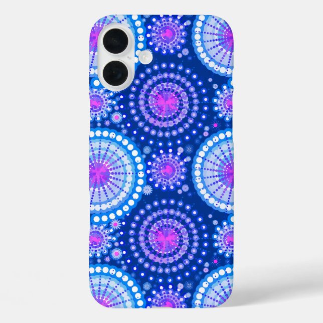 Funda iPhone 16 Plus Estallidos y ruedas de pinza, azul cobalto y blanc (Reverso )