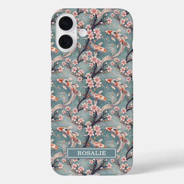 Funda iPhone 16 Plus Estampa Monogramada de Koi Japonés Sakura (Reverso )