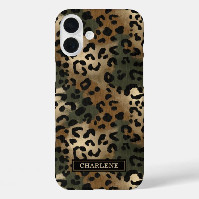 Funda iPhone 16 Plus Estampado de leopardo de camuflaje monogramado (Reverso )
