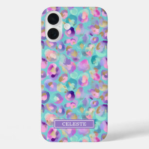 Funda iPhone 16 Plus Estampado de leopardo iridiscente acuático monogra