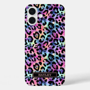 Funda iPhone 16 Plus Estampado de leopardo iridiscente monogramado