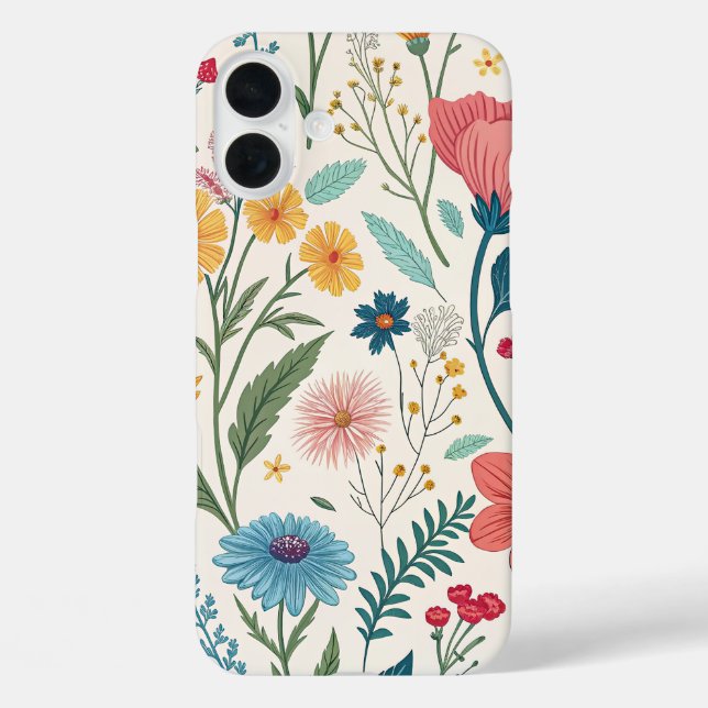 FUNDA iPhone 16 PLUS ESTAMPADOS DE FLORES SILVESTRES INTRINCADOS (Reverso )