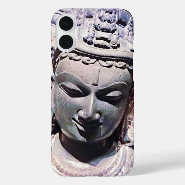 Funda iPhone 16 Plus Estatua Asiática Antigua Piedra Face Foto Elegante (Reverso )
