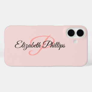 Funda iPhone 16 Plus Estilo femenino Rosa Brumoso Monograma Letra