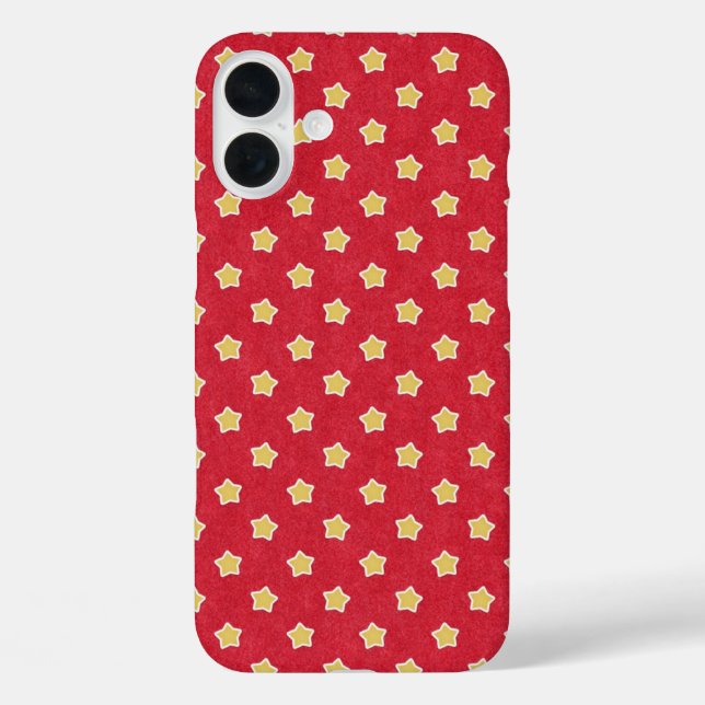 Funda iPhone 16 Plus Estrellas amarillas en el patrón de cosecha roja (Reverso )