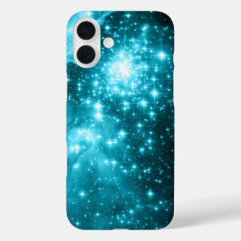 Funda iPhone 16 Plus Estrellas de Aqua Celestial Sparkly