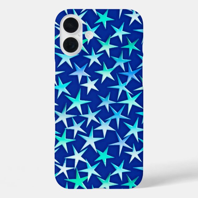 Funda iPhone 16 Plus Estrellas satinadas, azul pálido sobre cobalto (Reverso )