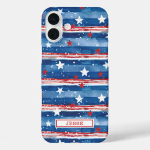 Funda iPhone 16 Plus Estrellas y Franjas Patrióticas Monogramadas