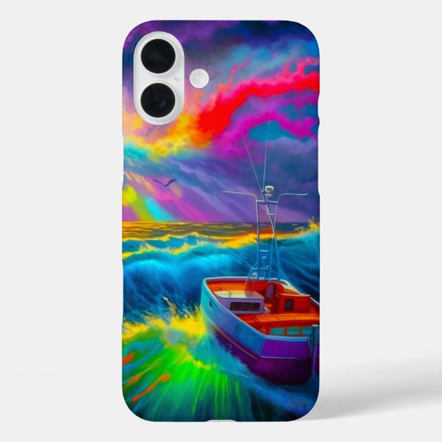 Funda iPhone 16 Plus Estuche Artsy Boat Scene Phone (Reverso )