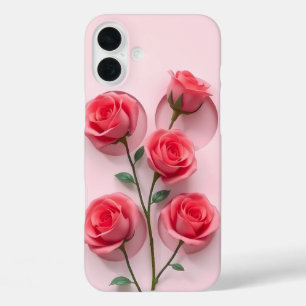 Funda iPhone 16 Plus Estuche para iPhone de arte rosa rosa suave con Bo