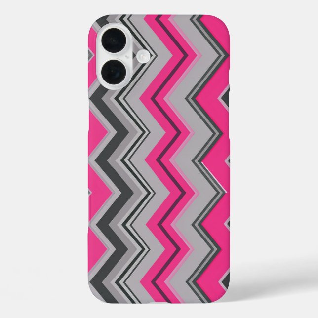 Funda iPhone 16 Plus Estuche para iPhone de diseño de chevron rosa y gr (Reverso )