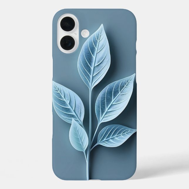 Funda iPhone 16 Plus Estuche para iPhone de patrón de hoja azul suave (Reverso )