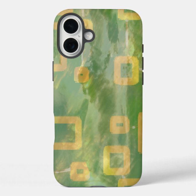 Funda iPhone 16 Plus Estuche para iPhone geométrico verde amarillo / iP (Reverso )