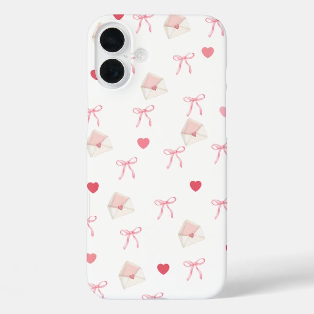 Funda iPhone 16 Plus Estuche para iPhone Girly Pink Bow and Heart - Est (Reverso )