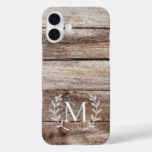 Funda iPhone 16 Plus Estuche para iPhone monogramado de Rustic Wood Lau