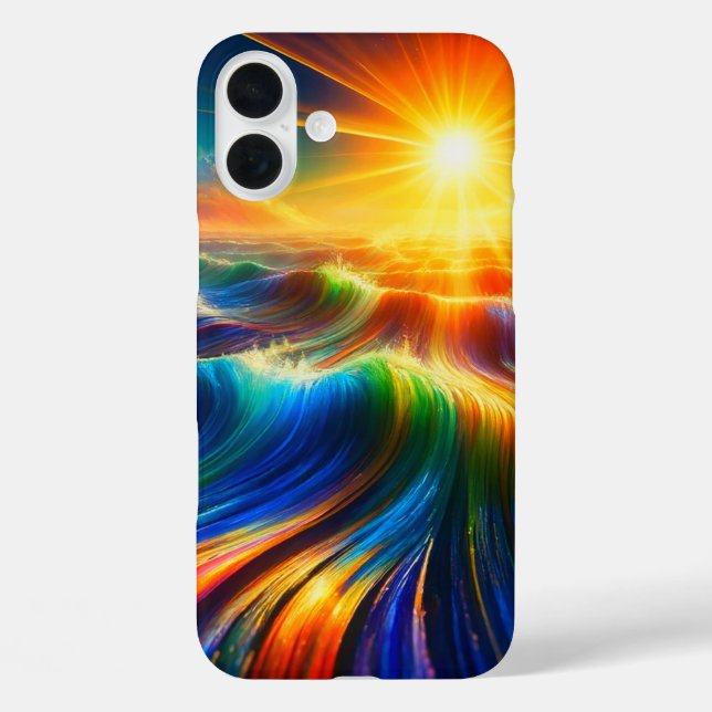 Funda iPhone 16 Plus Estuche para teléfono con olas del océano arco iri (Reverso )
