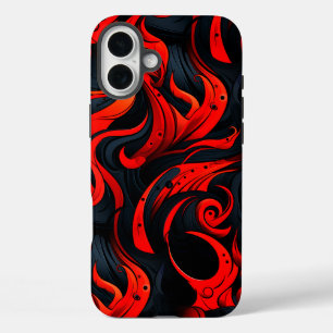 Funda iPhone 16 Plus Estuche para teléfono de diseño rojo y negro