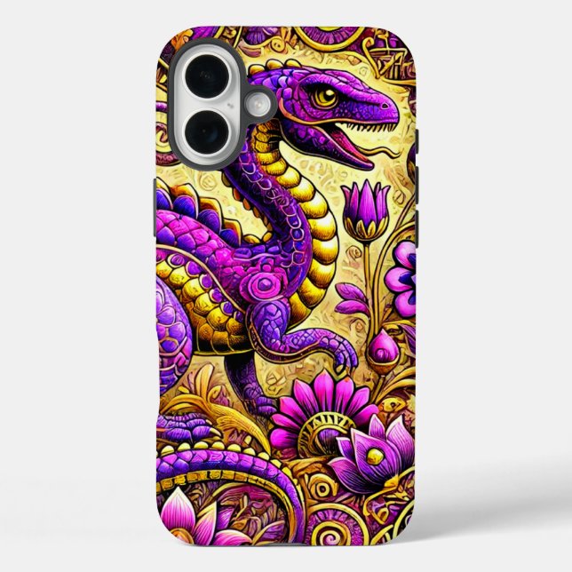 Funda iPhone 16 Plus Estuche Purple Dinosaur Art Phone (Reverso )