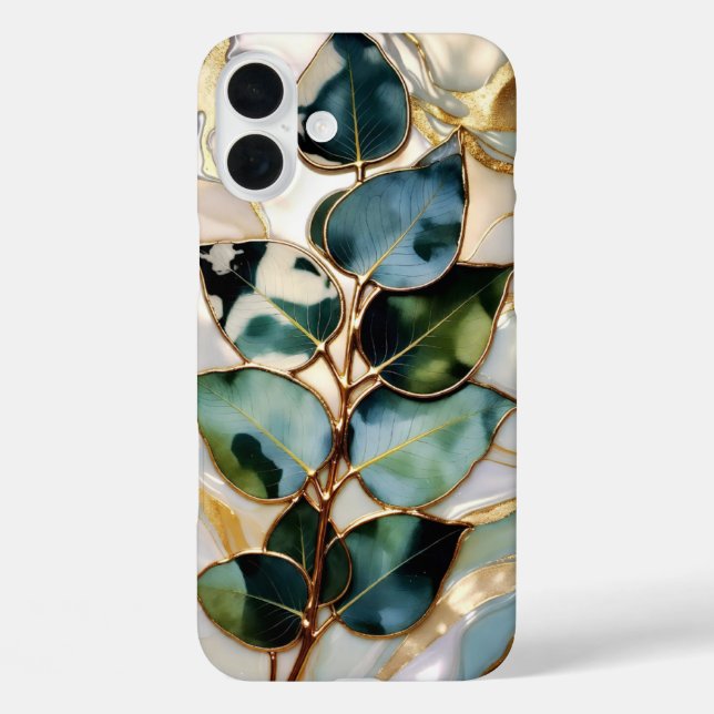 Funda iPhone 16 Plus Eucalyptus Leaf Stained Glass Phone Case (Reverso )