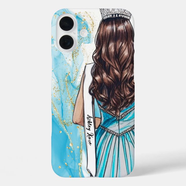 Funda iPhone 16 Plus Faja personalizada retrato de concurso de castaña (Reverso )