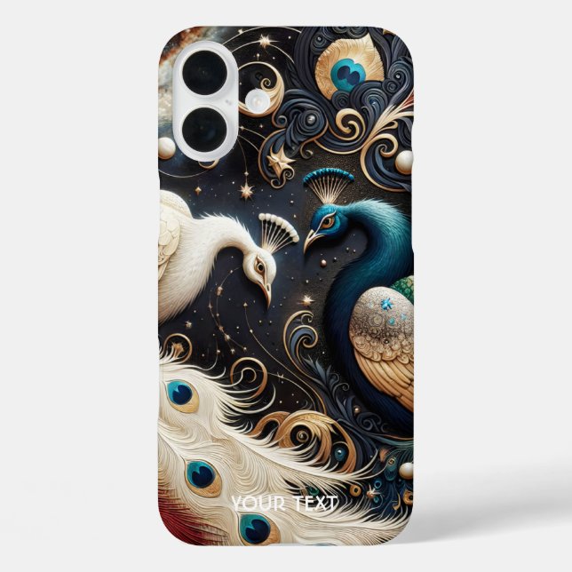 Funda iPhone 16 Plus Fantasía Cute Peacocks Feminios Crescent Fethers (Reverso )