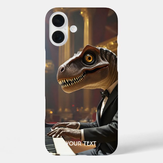 Funda iPhone 16 Plus Fantasía Cute T-rex Jugando Piano (Reverso )