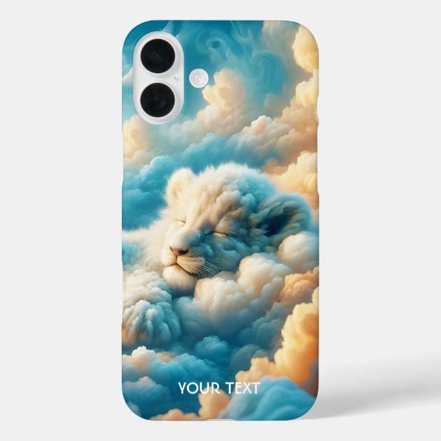 Funda iPhone 16 Plus Fantasía Nubes Cute Bebé León (Reverso )