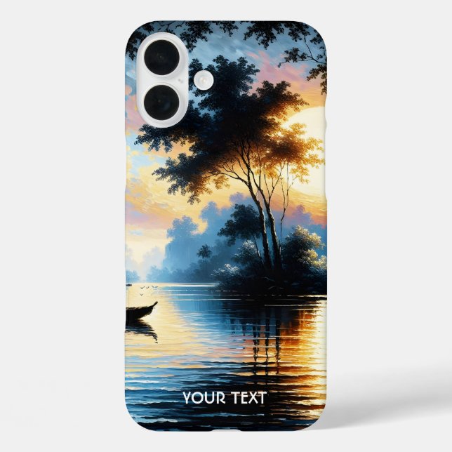 Funda iPhone 16 Plus Fantasy Cute Bote Sunset Lake (Reverso )