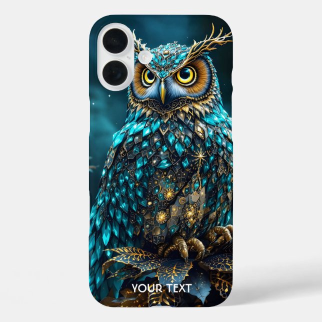 Funda iPhone 16 Plus Fantasy Cute Brass Turquoise Owl (Reverso )