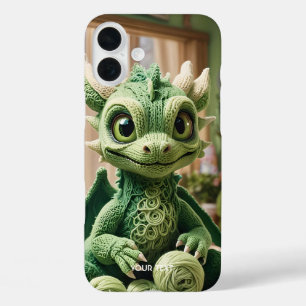 Funda iPhone 16 Plus Fantasy Cute Green Yarn Dragon
