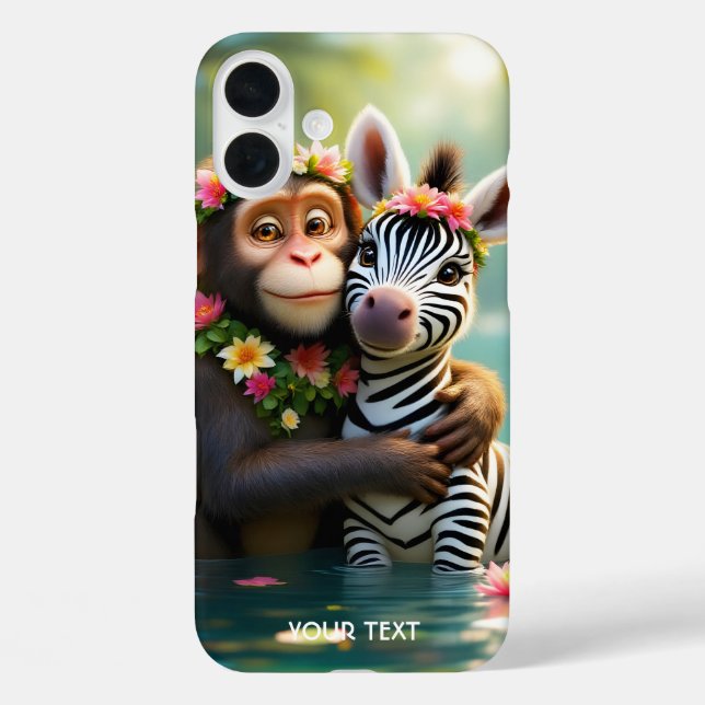 Funda iPhone 16 Plus Fantasy Cute Monkey Zebra Hug (Reverso )