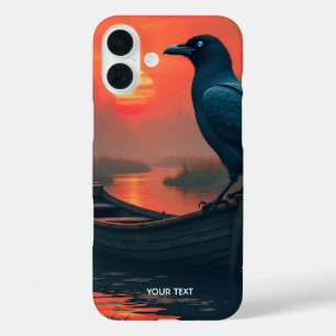 Funda iPhone 16 Plus Fantasy Cute Sunset Boat Raven
