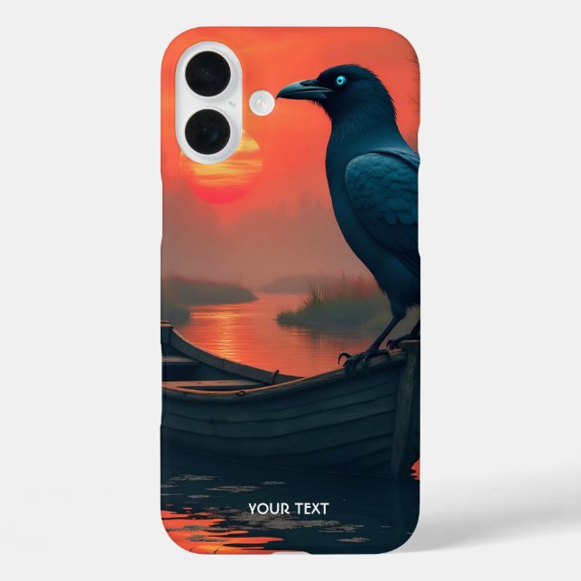 Funda iPhone 16 Plus Fantasy Cute Sunset Boat Raven (Reverso )