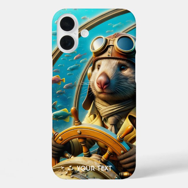 Funda iPhone 16 Plus Fantasy Cute Wombat Pilot Subacuático (Reverso )