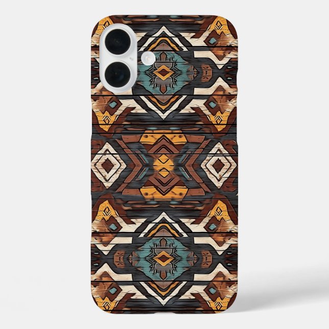 Funda iPhone 16 Plus Faux Aztec wood grain iPhone sixteen Plus Case (Reverso )
