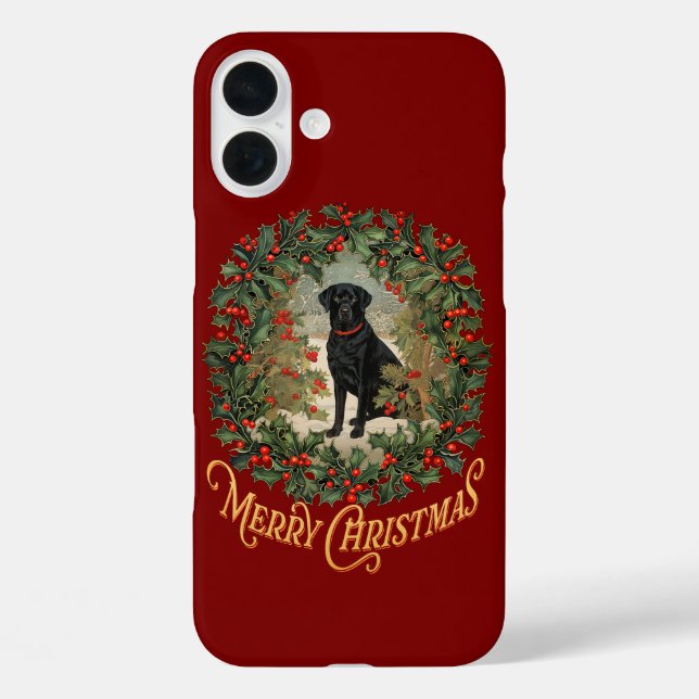 Funda iPhone 16 Plus Feliz Labrador de Navidad (Reverso )
