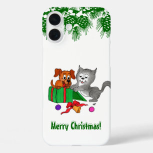 Funda iPhone 16 Plus Feliz Navidad con gato y pipa