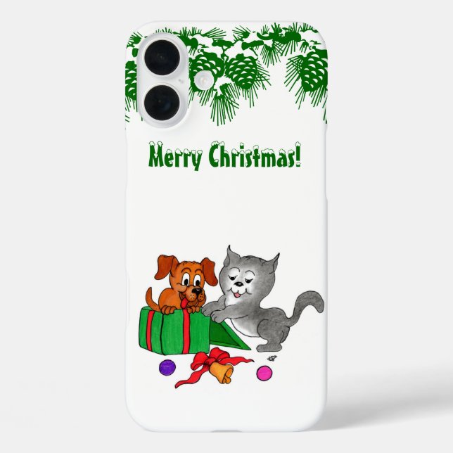 Funda iPhone 16 Plus Feliz Navidad con gato y pipa (Reverso )
