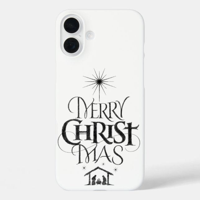 Funda iPhone 16 Plus Feliz Navidad Navidades cristianos caligrafía (Reverso )