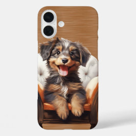 FUNDA iPhone 16 PLUS FELIZ PERRO DE COLOR TRI LARGO PELO