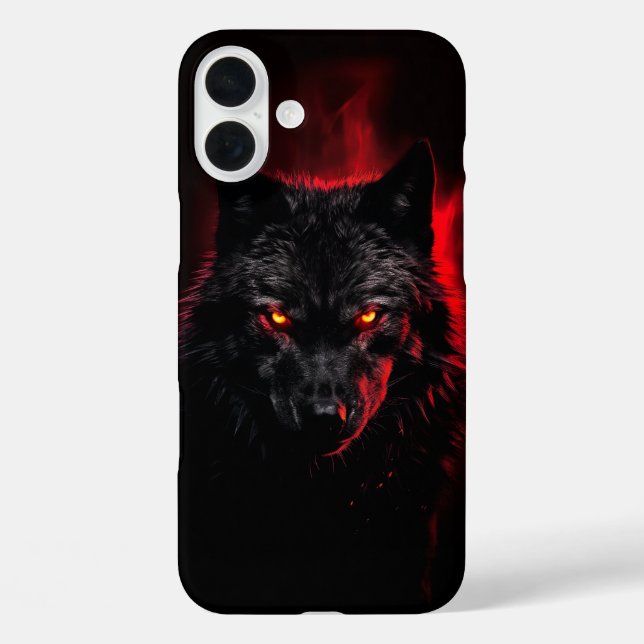 Funda iPhone 16 Plus Fenrir - Lobo negro con ojos rojos (Reverso )