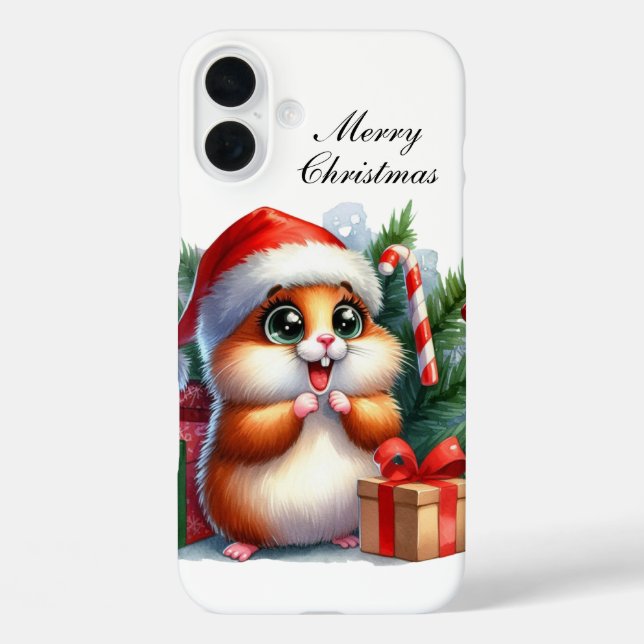 Funda iPhone 16 Plus Festive Christmas Hamster customizable (Reverso )