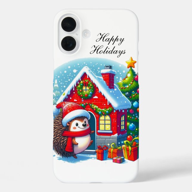 Funda iPhone 16 Plus Festive Christmas Hedgehog customizable (Reverso )