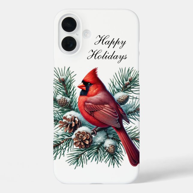 Funda iPhone 16 Plus Festive Christmas Holiday Cardinal customizable  (Reverso )