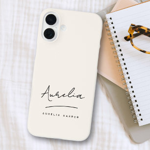 Funda iPhone 16 Plus Firma mínima neutra de escritura simple monograma
