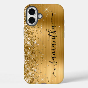 Funda iPhone 16 Plus Firma Purpurinoso de oro metálico de color negro g