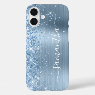 Funda iPhone 16 Plus Firme Glam Glitter Azul Claro Femenina